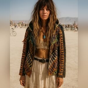 Vintage Roses & Leopards Slashed Tie Dye Hoodie Size S Boho Ripped Raw Seams